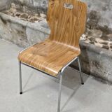 1960s chair in curved plywood on stainless steel base