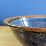 Large blue-brown glazed stoneware bowl signed, diameter 25cm