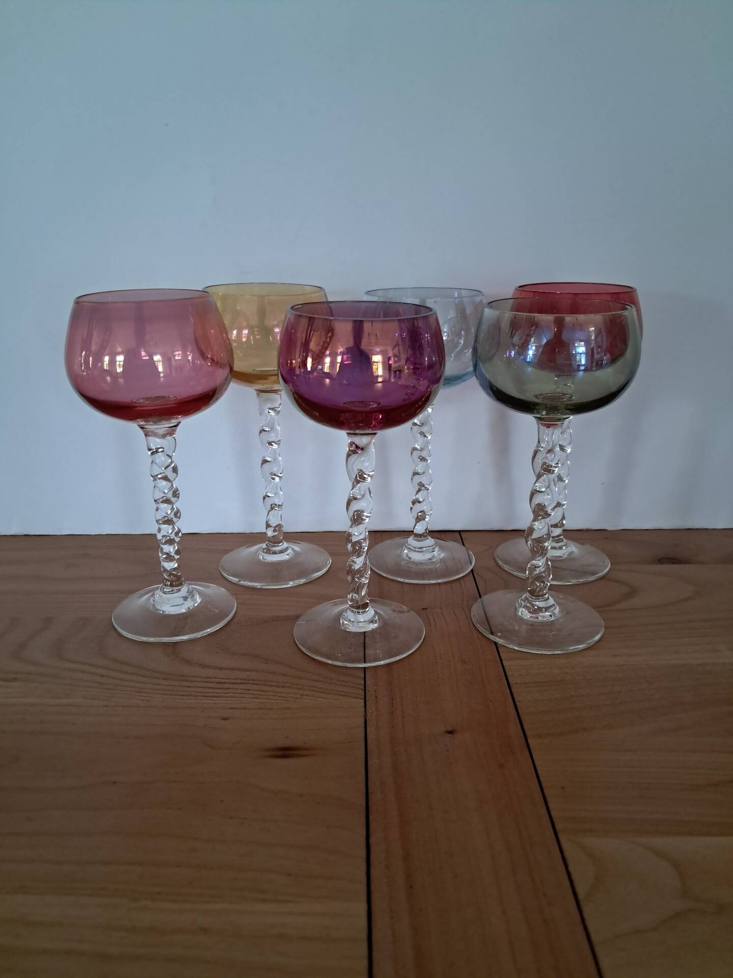 6 verres Arlequin en verre soufflé, années 60