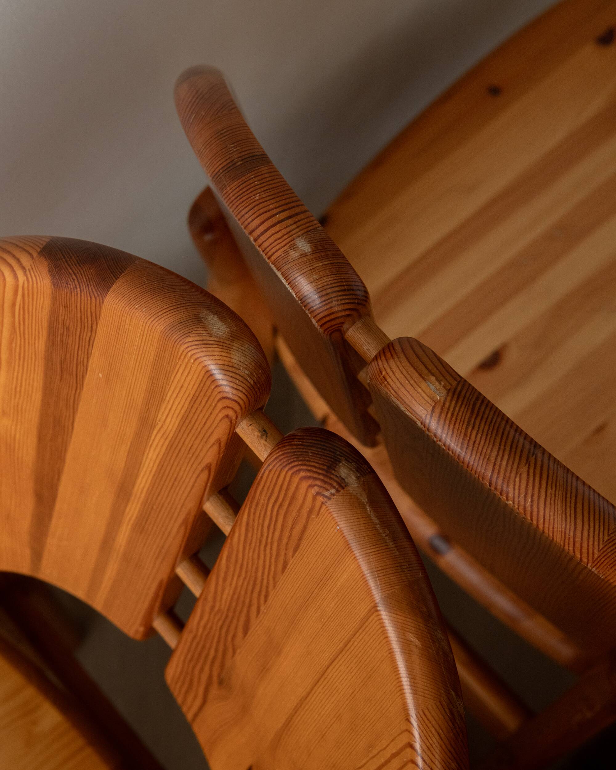 Scandinavian Brutalist Pine Dining Chairs with Sculptural Back, 1970, Set of 6