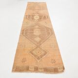 3x12 Cream & Brown Tribal Turkish Runner Rug, 95x377Cm
