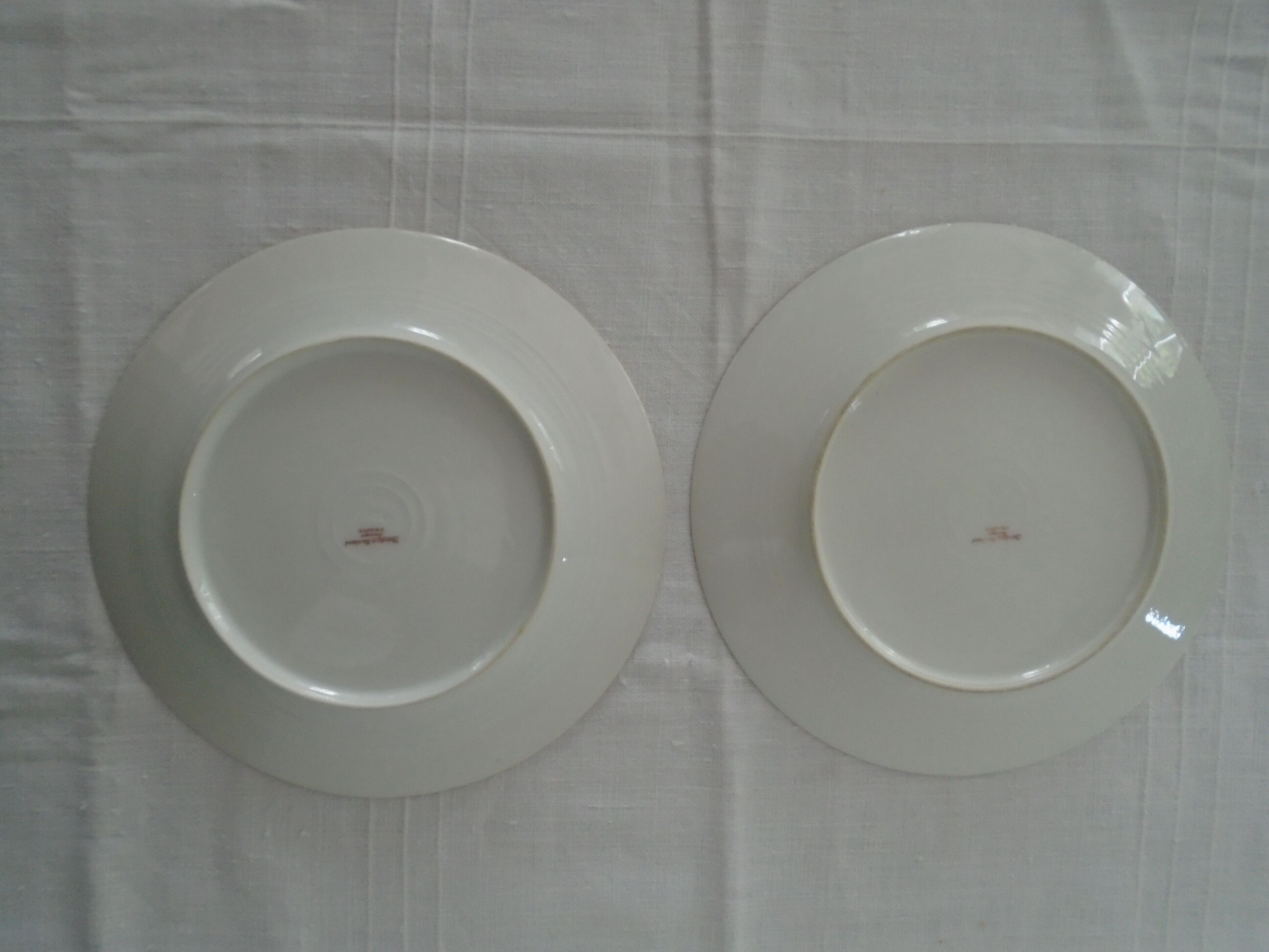 2 flat plates Haviland Limoges blue decoration and gold medallion bird