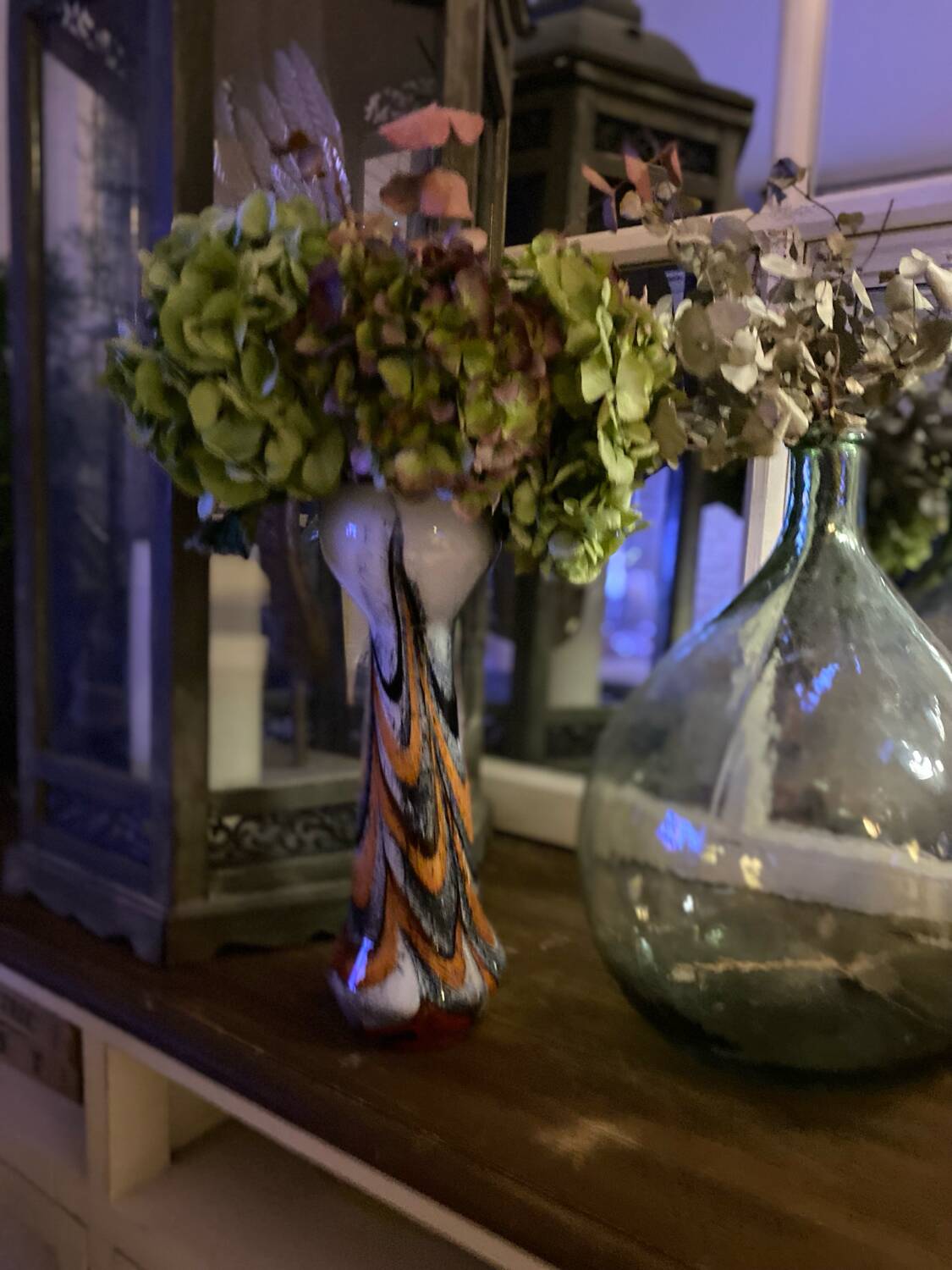 Vintage murano glass vase orange, white brown attributed to carlo moretti