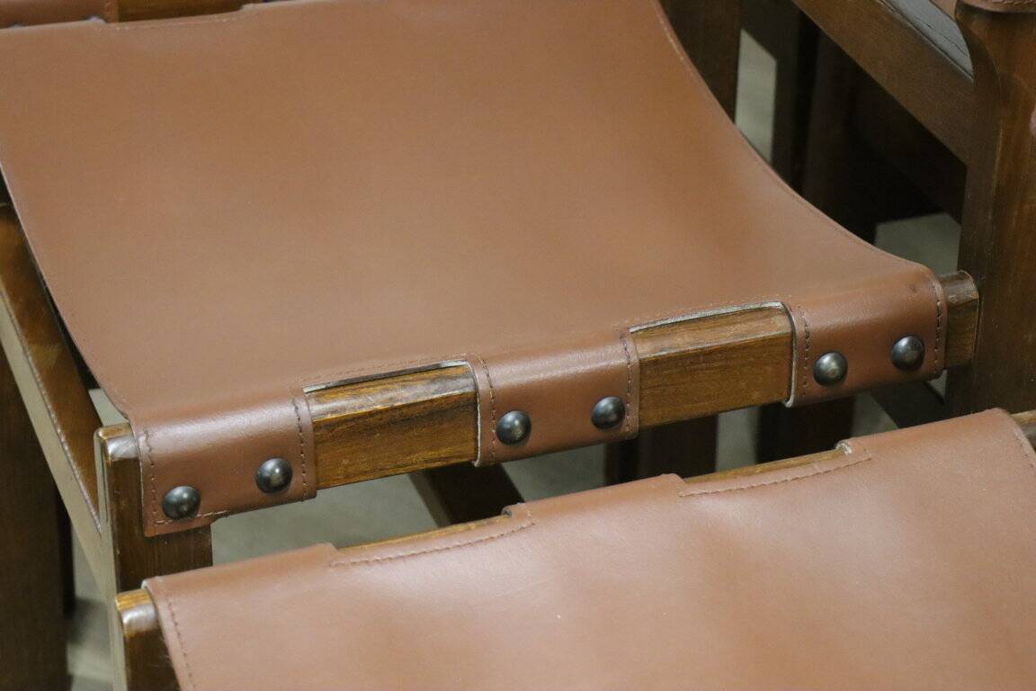 Series of 6 vintage Maison Regain chairs in leather and wood, 1960s