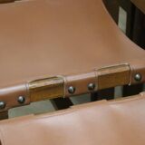 Series of 6 vintage Maison Regain chairs in leather and wood, 1960s