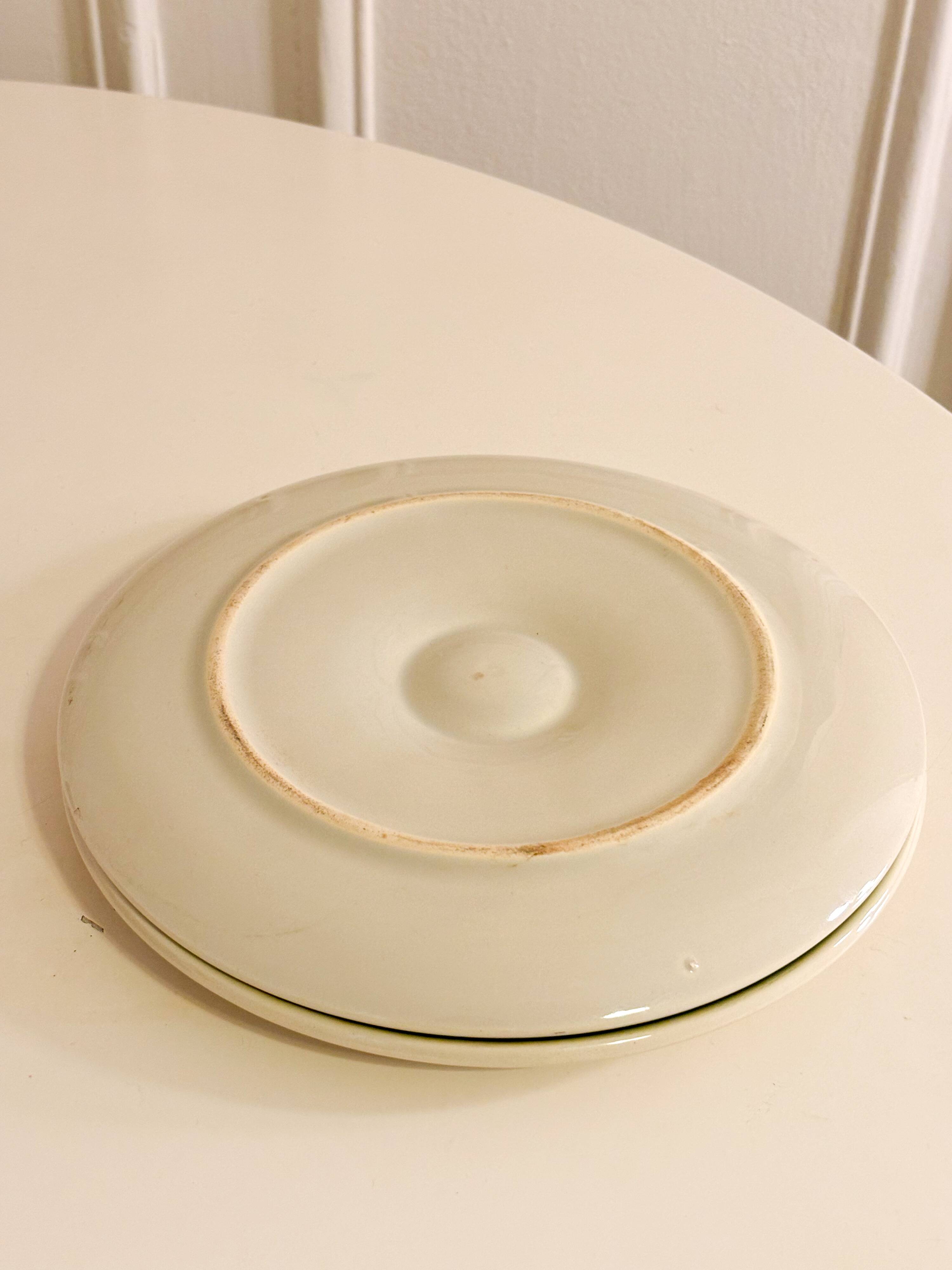 Paire d'assiettes à huîtres en barbotine, Bleu & Vert, 1960