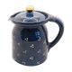 Pitcher and navy blue lid with off-white peas