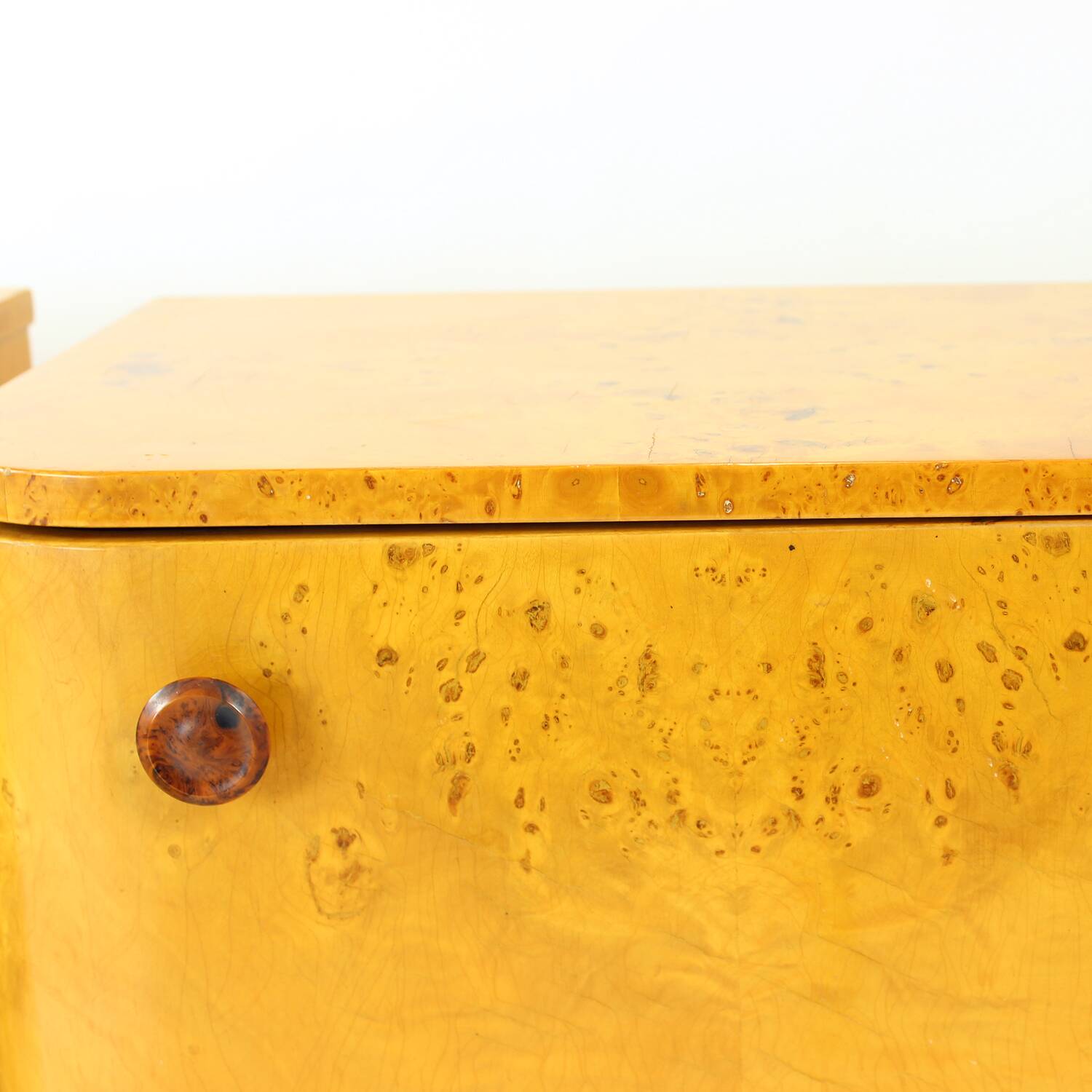 Art Deco Bedside Tables In Root Veneer, Czechoslovakia 1940s