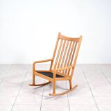 Chaise à bascule en hêtre et cuir par Hans Olsen pour Juul Kristensen