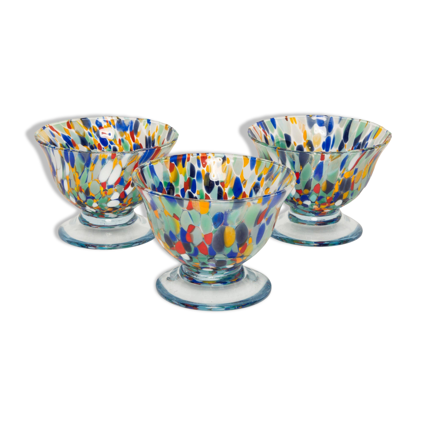 Set of three blue Murano glasses, ice cream bowls, Italy, Europe, 2000s