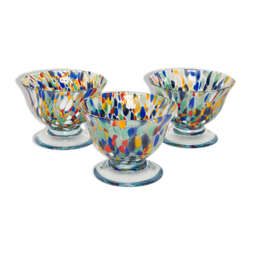 Ensemble de trois verres Murano bleus, coupes à glace, Italie, Europe, années 2000