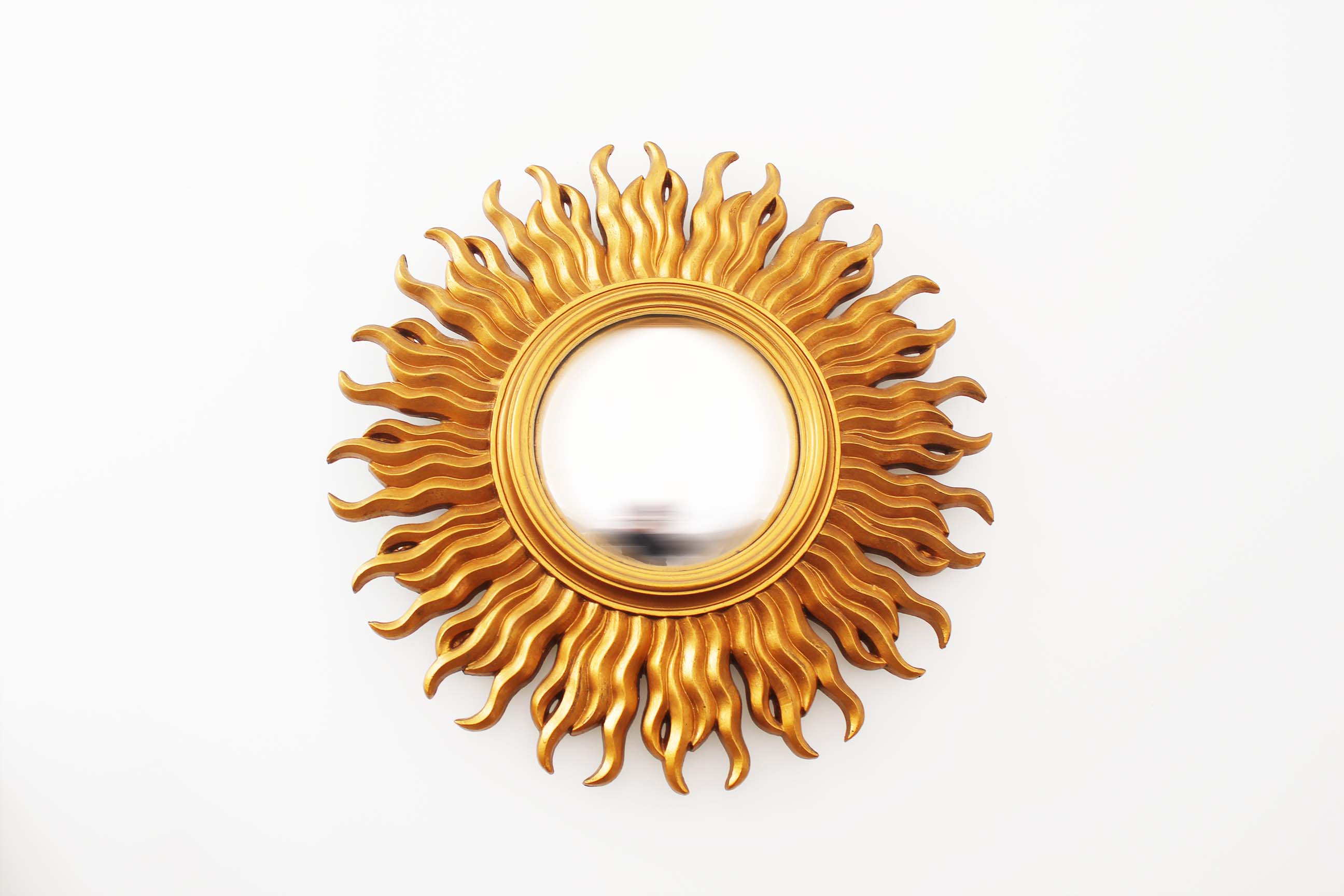 Vintage 1970's gilt sunburst mirror - vintage gilt sunburst convex mirror