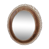 Miroir rotin et bois vintage de forme ovale 43x50cm