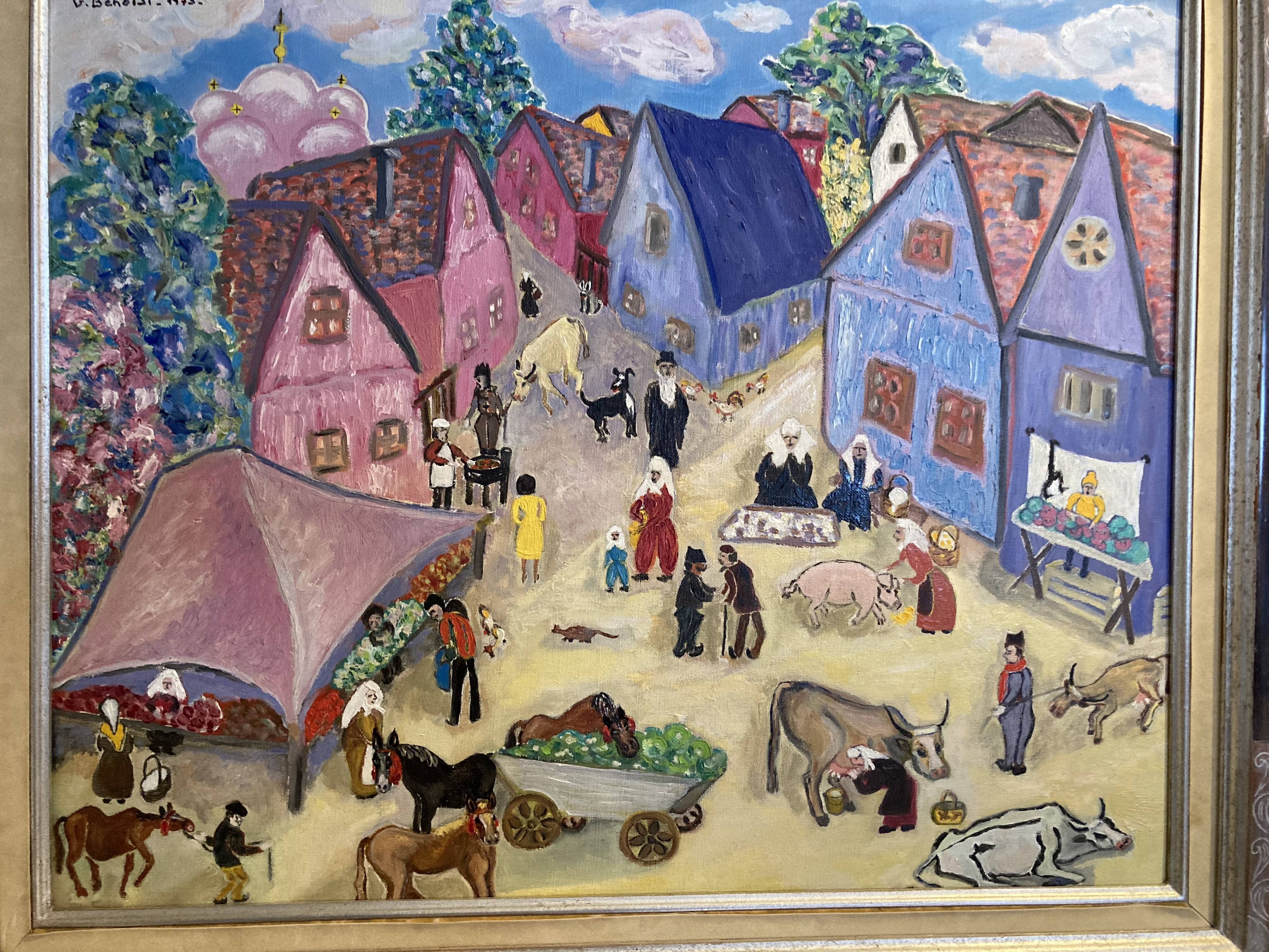 Huile sur toile « le marché au village »