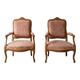 Pair of cabriolet armchairs in Louis XV style in light walnut.