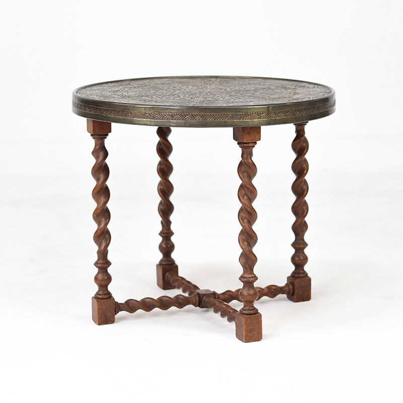 1920's Side-Table with Oak Frame and Brass top