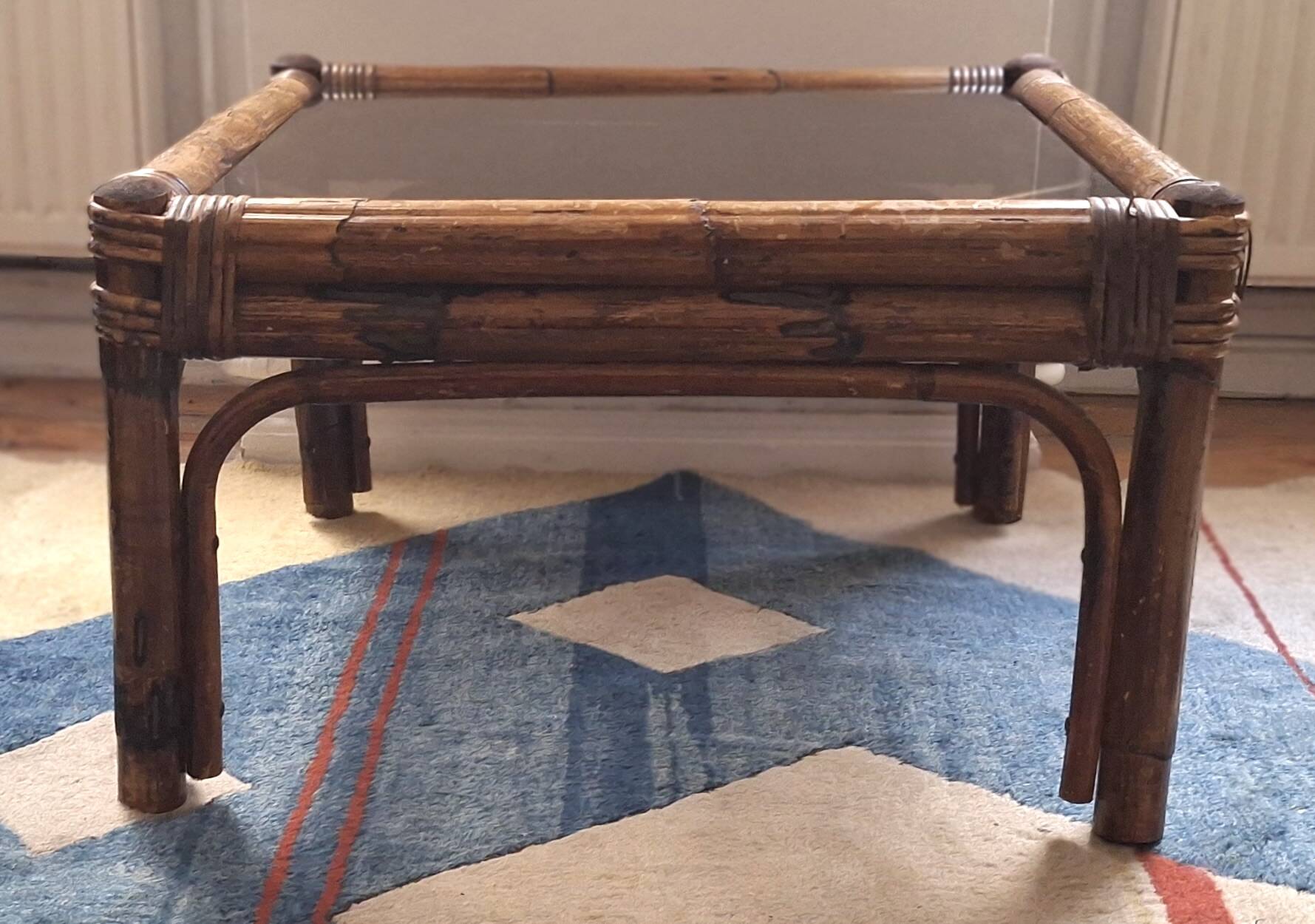 Bamboo and smoked glass coffee table,1960s