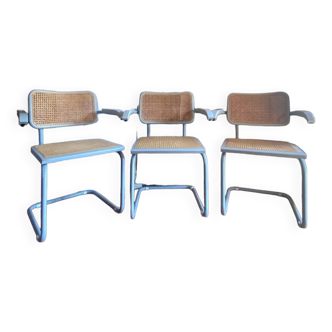 Lot de 3 fauteuils Cesca B64 Marcel Breuer gris