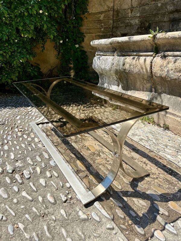 Table basse en métal chromé et verre fumé, 1970