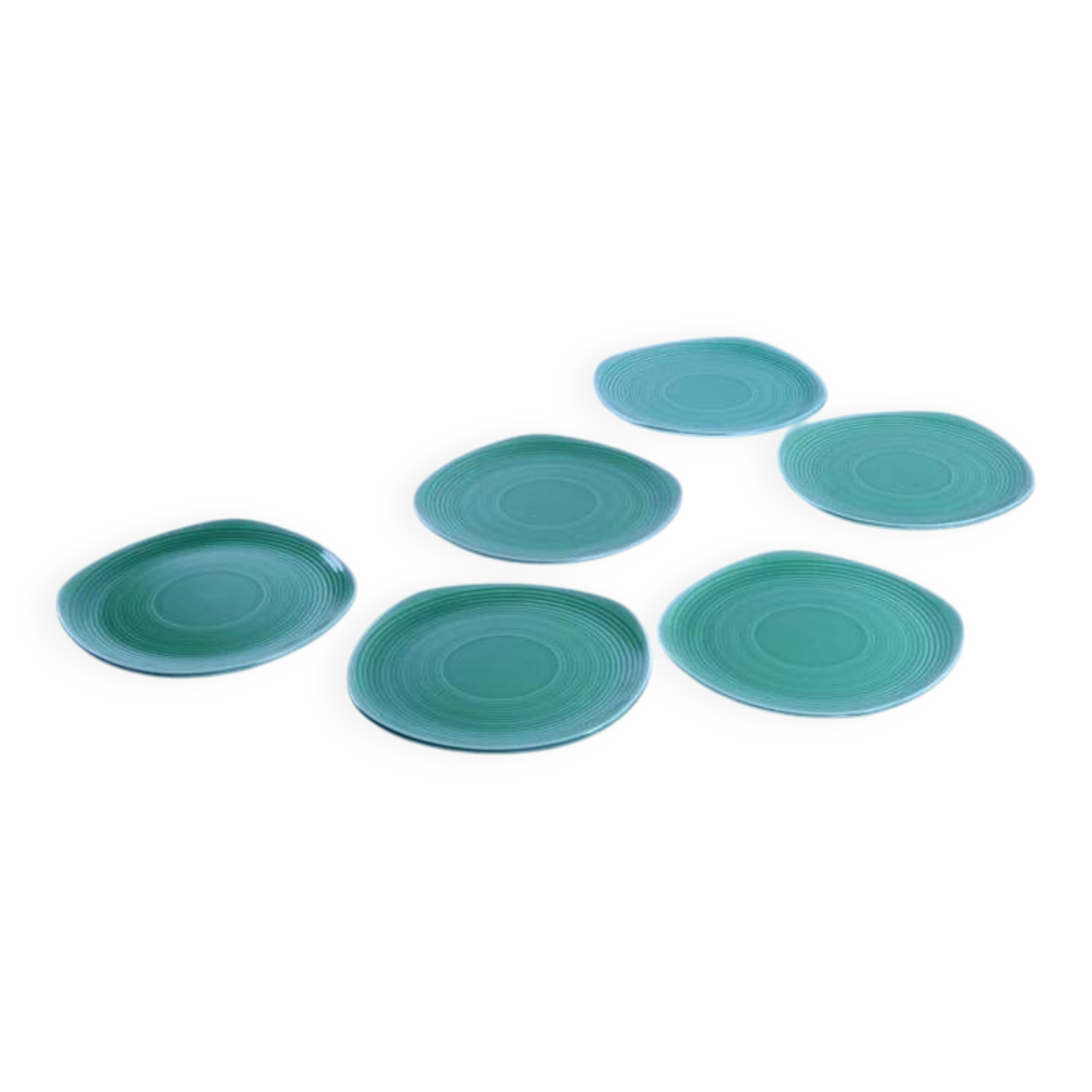Set of 6 small vintage green plates from Sarreguemines.