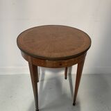 Round Louis XVI style pedestal table in marquetry wood, 20th century