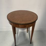 Round Louis XVI style pedestal table in marquetry wood, 20th century