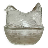 Glass hen sugar bowl
