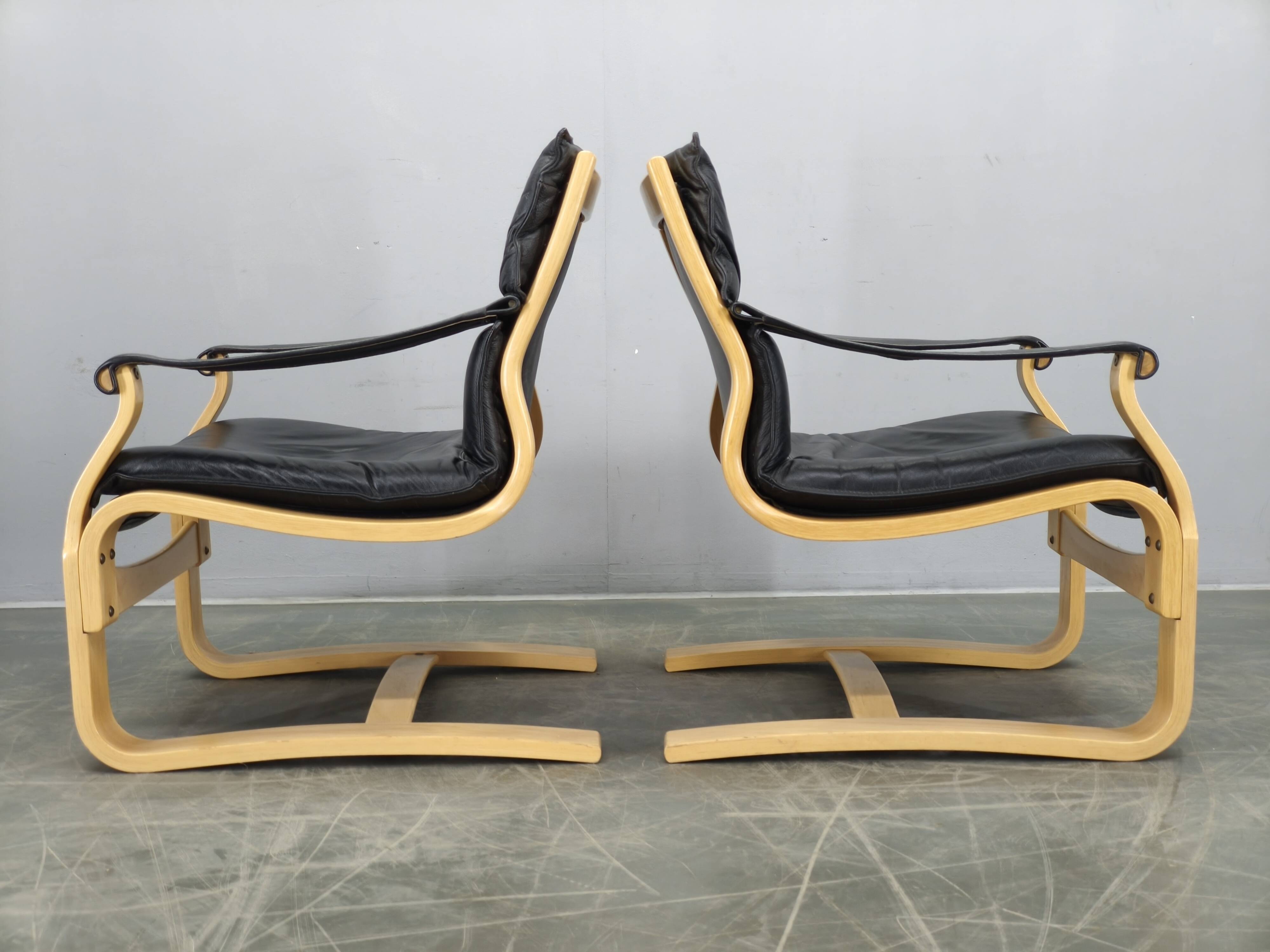 Pair of Leather Lounge Chairs by Åke Fribytter for Nelo Kroken 1960s