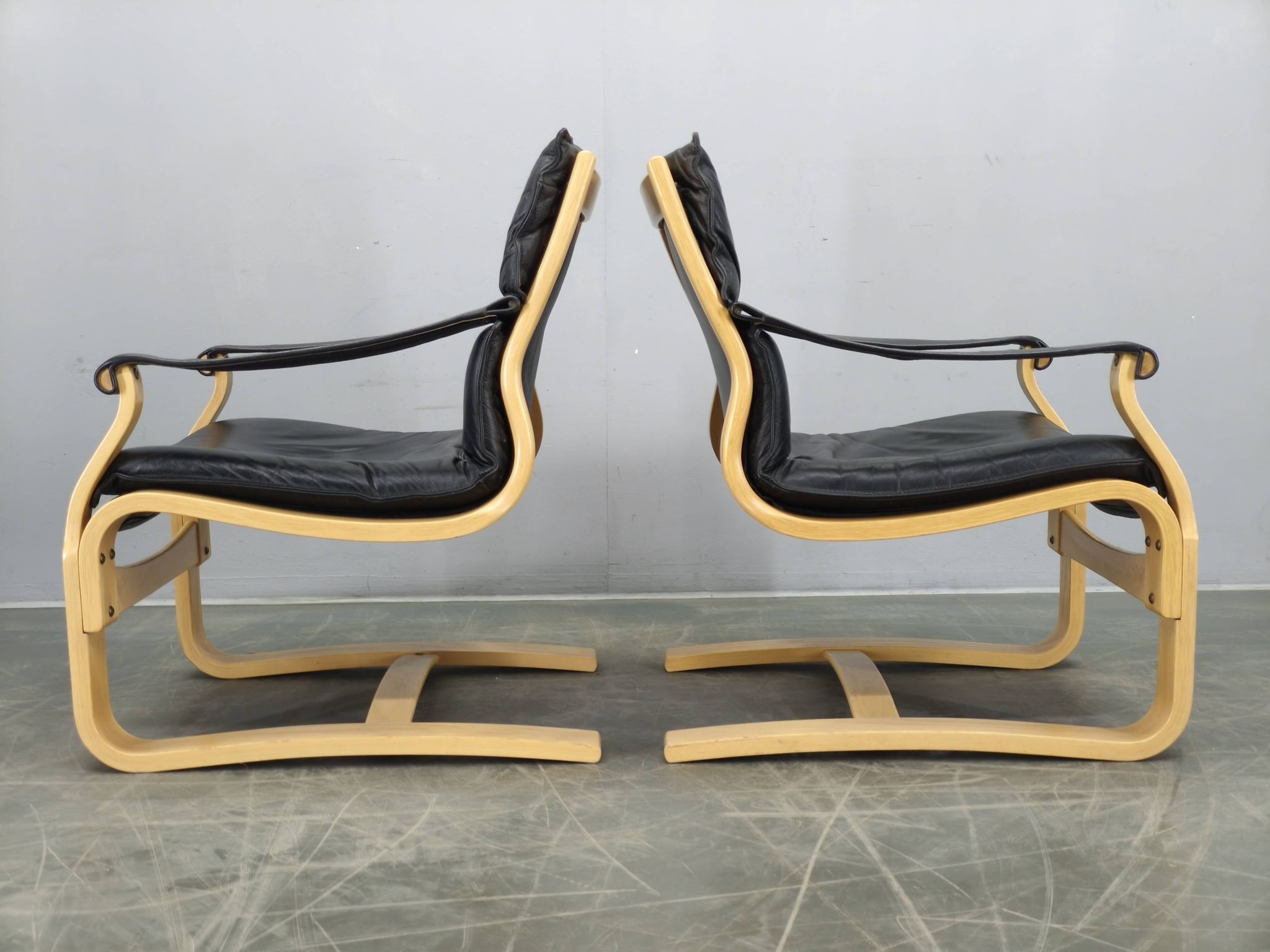 Pair of Leather Lounge Chairs by Åke Fribytter for Nelo Kroken 1960s