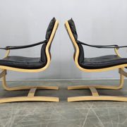 Pair of Leather Lounge Chairs by Åke Fribytter for Nelo Kroken 1960s
