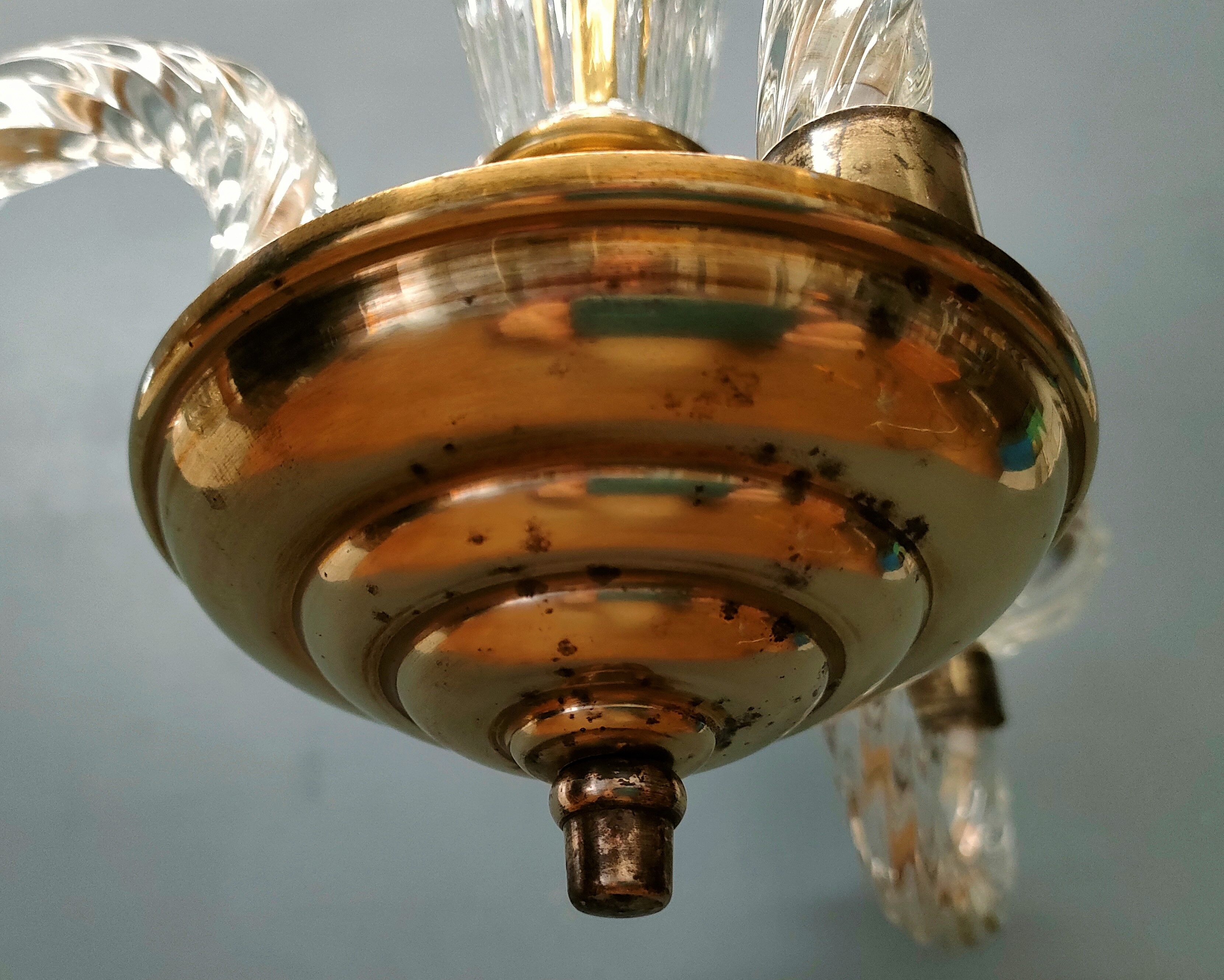 Small Venetian chandelier, three-burner twisted blown glass 1950s - Brass, Glass