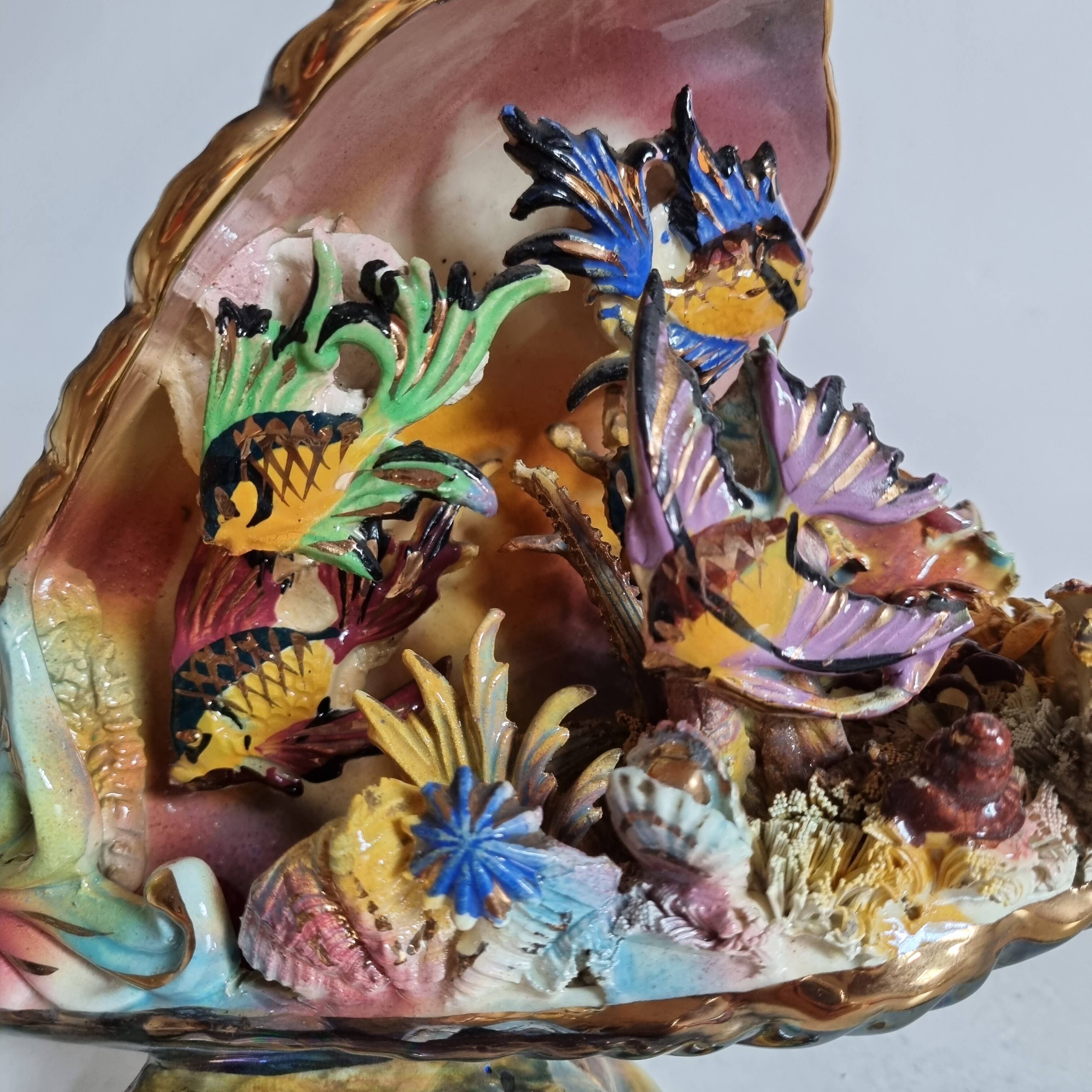 shell lamp and earthenware fish