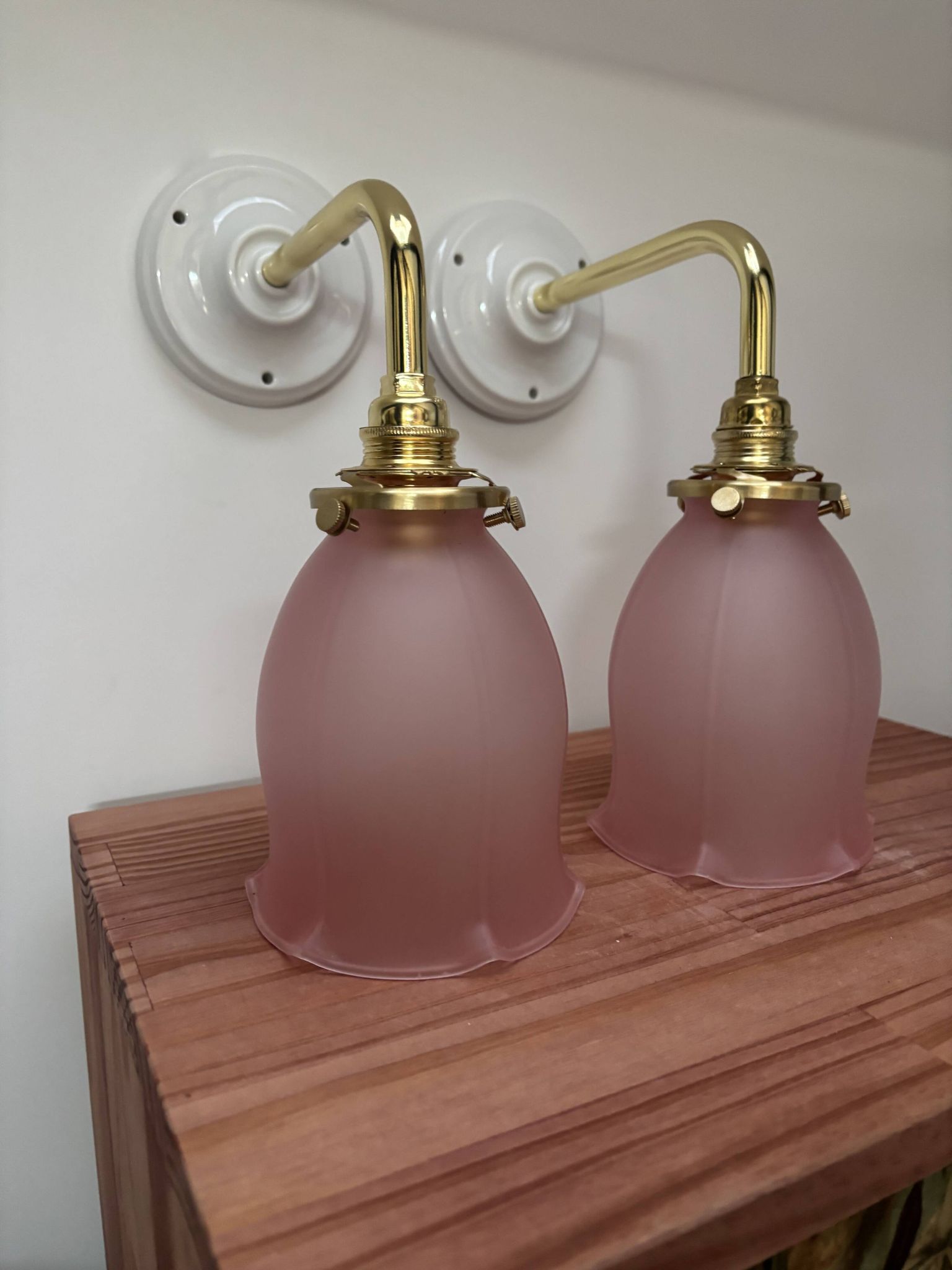 Paire d’appliques murales tulipes roses