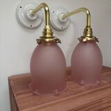 Pair of pink tulip wall sconces