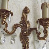 Pair of French Vintage Double Acanthus Leaf Bronze & Crystal Wall Lights 51