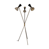 Lampadaire italien en laiton tripode 3 diabolos bicolores sur tiges,style mid-century
