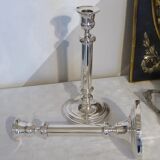 Pair of silver metal candle holders