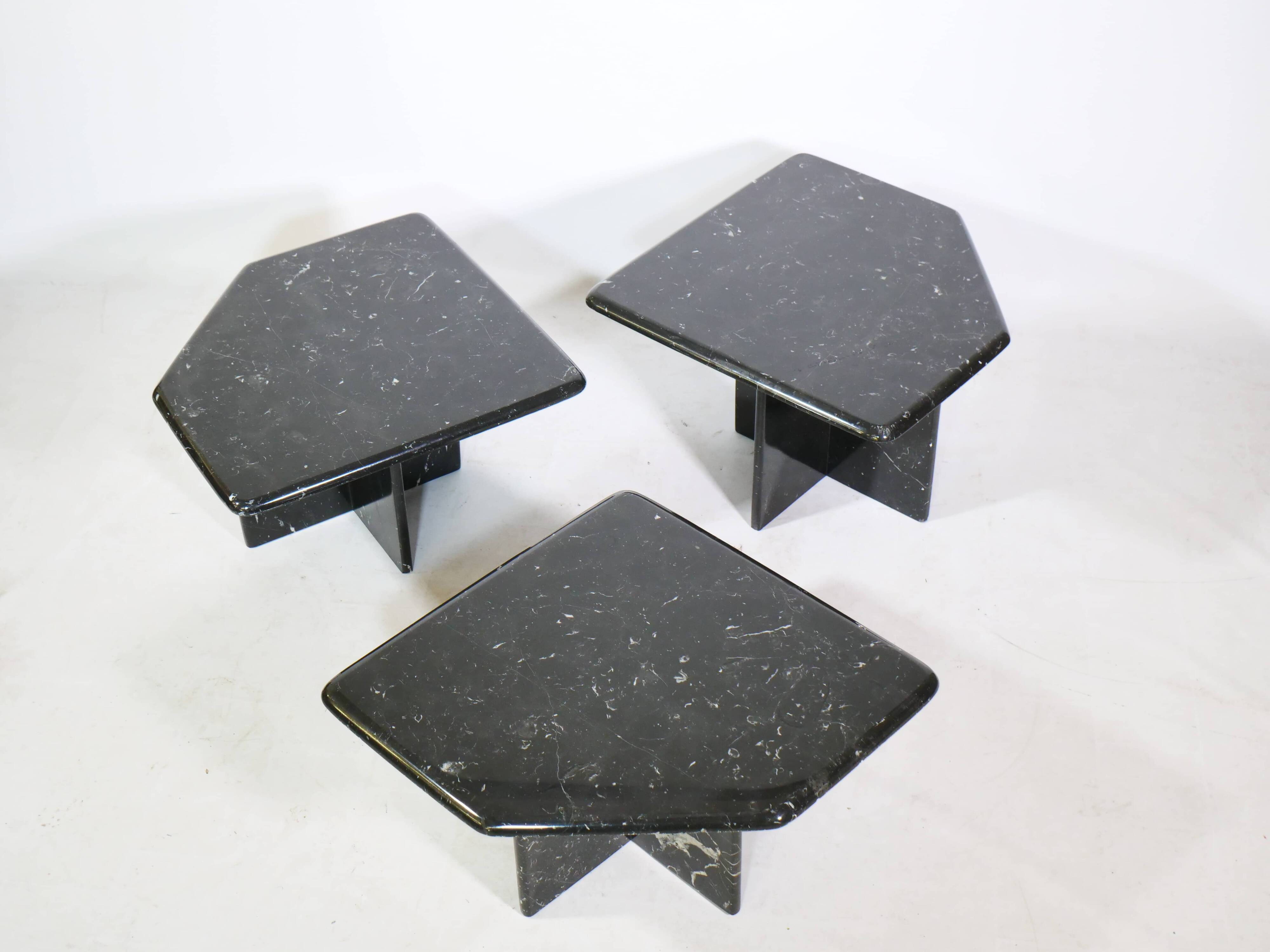 Postmodern marble nesting tables Italy, set of 3, 80s 90s