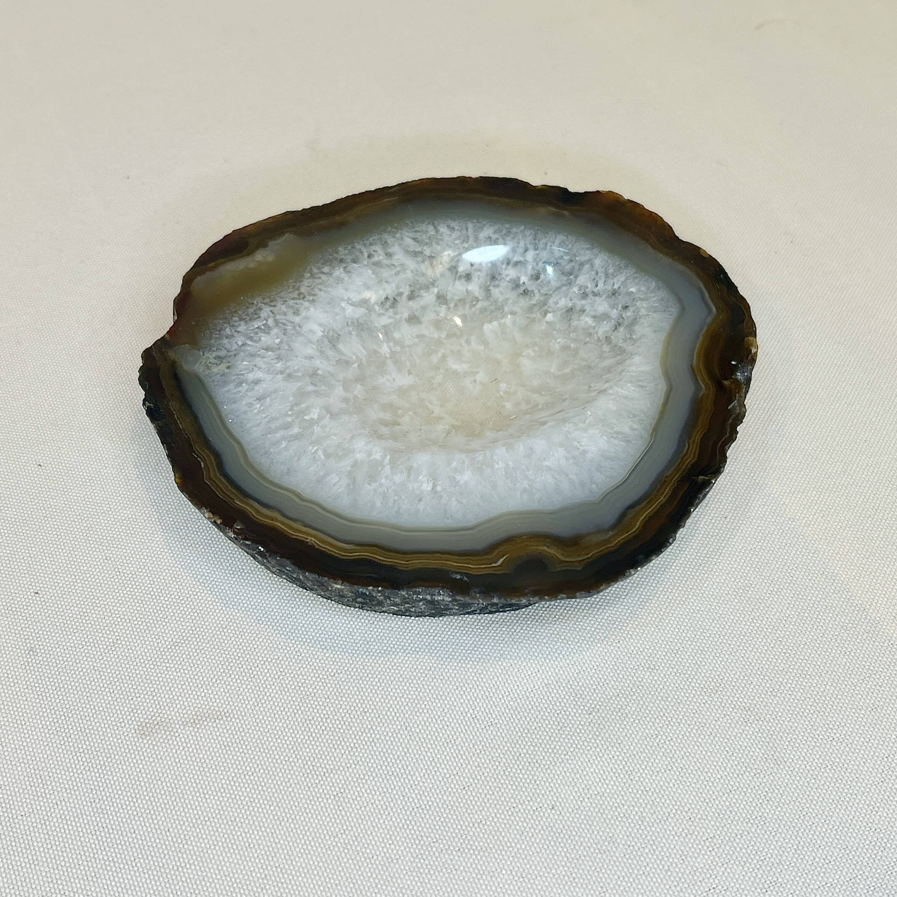Vintage brown crystal agate slice tray agate ashtray 1960