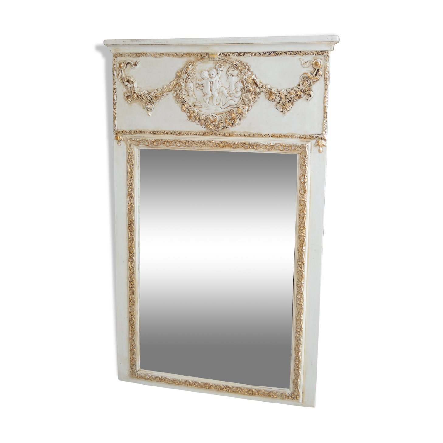Beige and gold patinated trumeau mirror 111x70cm