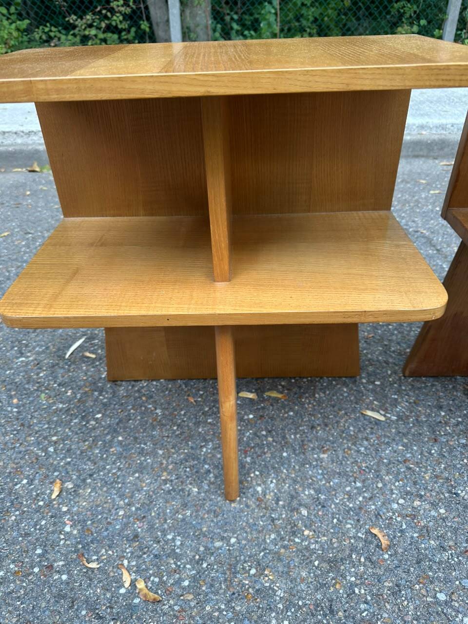 Asymmetrical Mid Century Modern bedside tables oak 1960