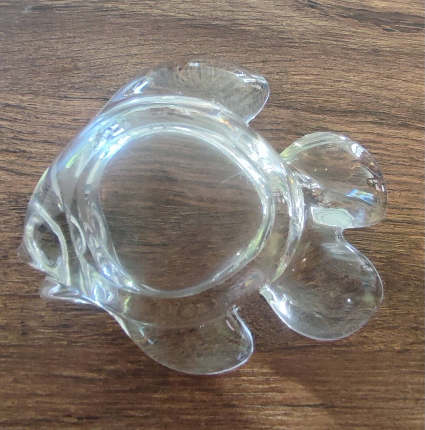 Vintage thick molded glass "fish" trinket tray