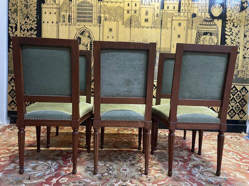 Set of 6 Louis XVI style chairs in green velvet