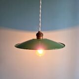 Industrial pendant light in green enamelled sheet metal, 1930s-40s