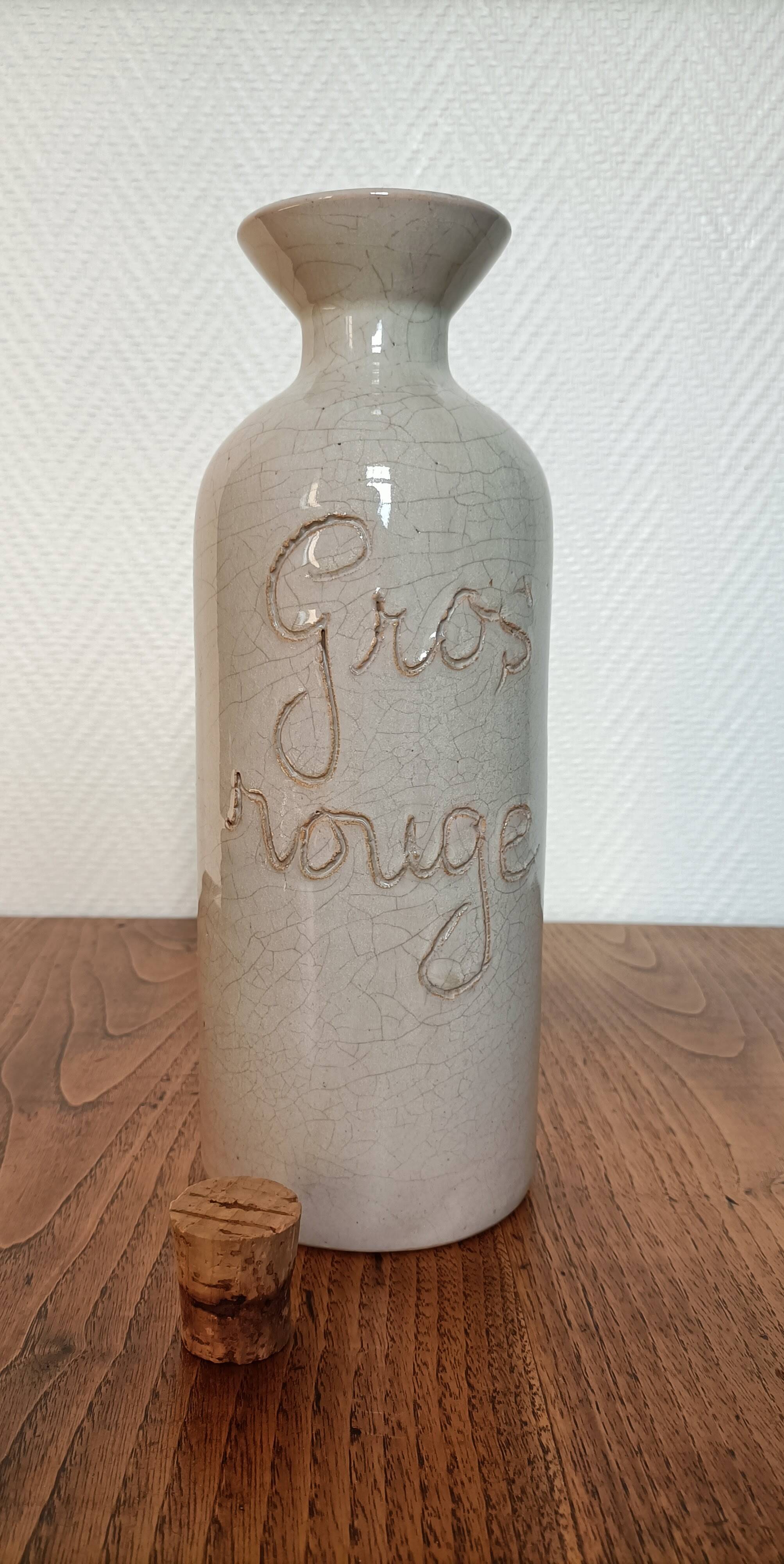 Large stoneware wine carafe with cork stopper