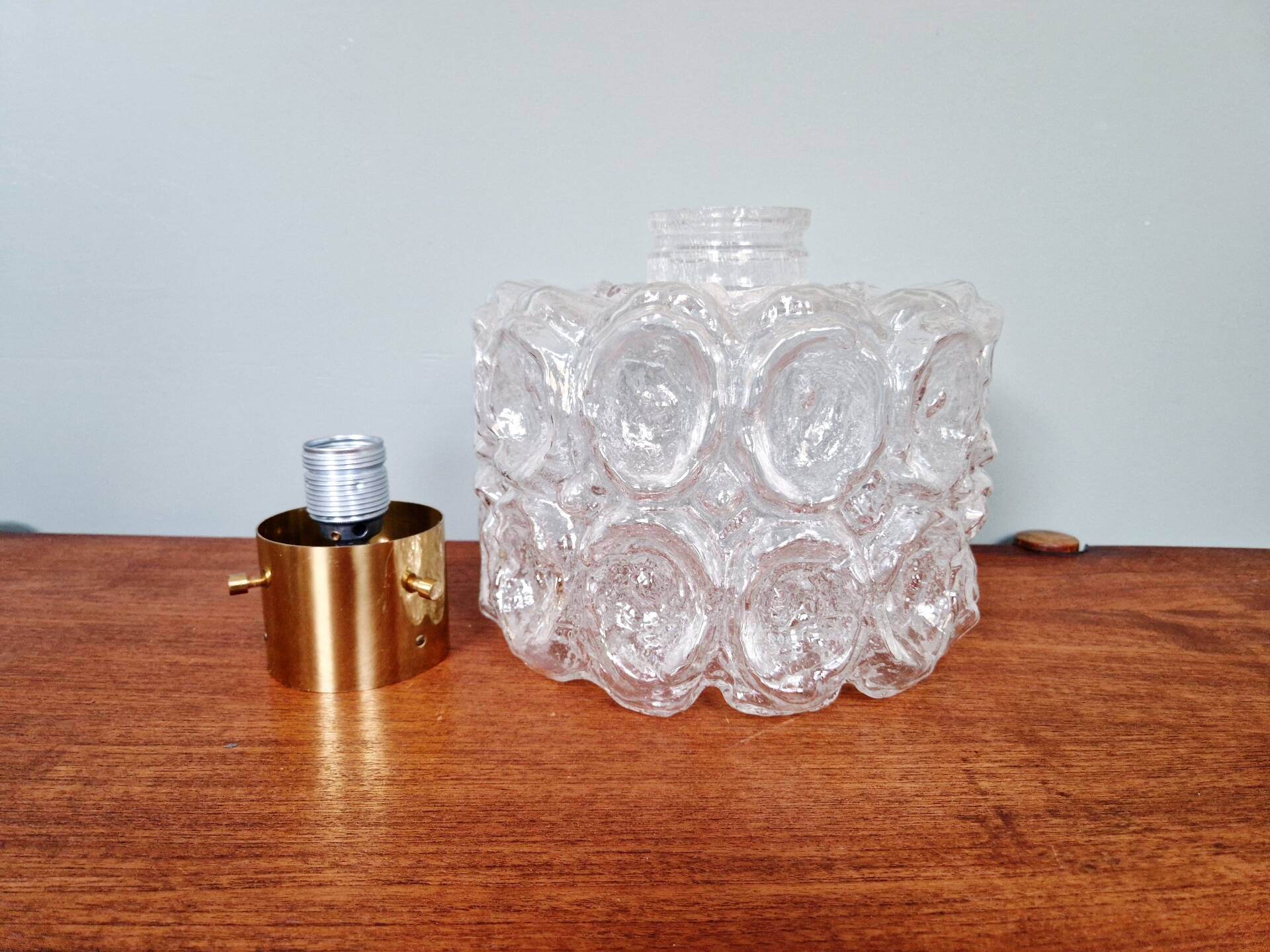 Brass and textured transparent glass ceiling light, Limburg, 1970