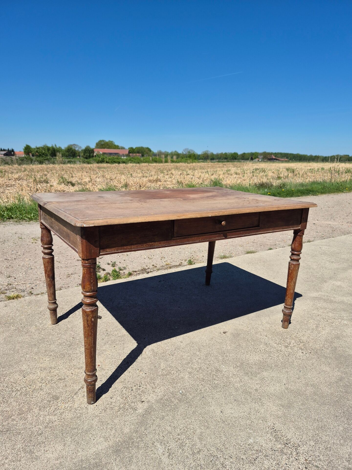 Antique French kitchen table 127 x 83 cm with drawer rustic