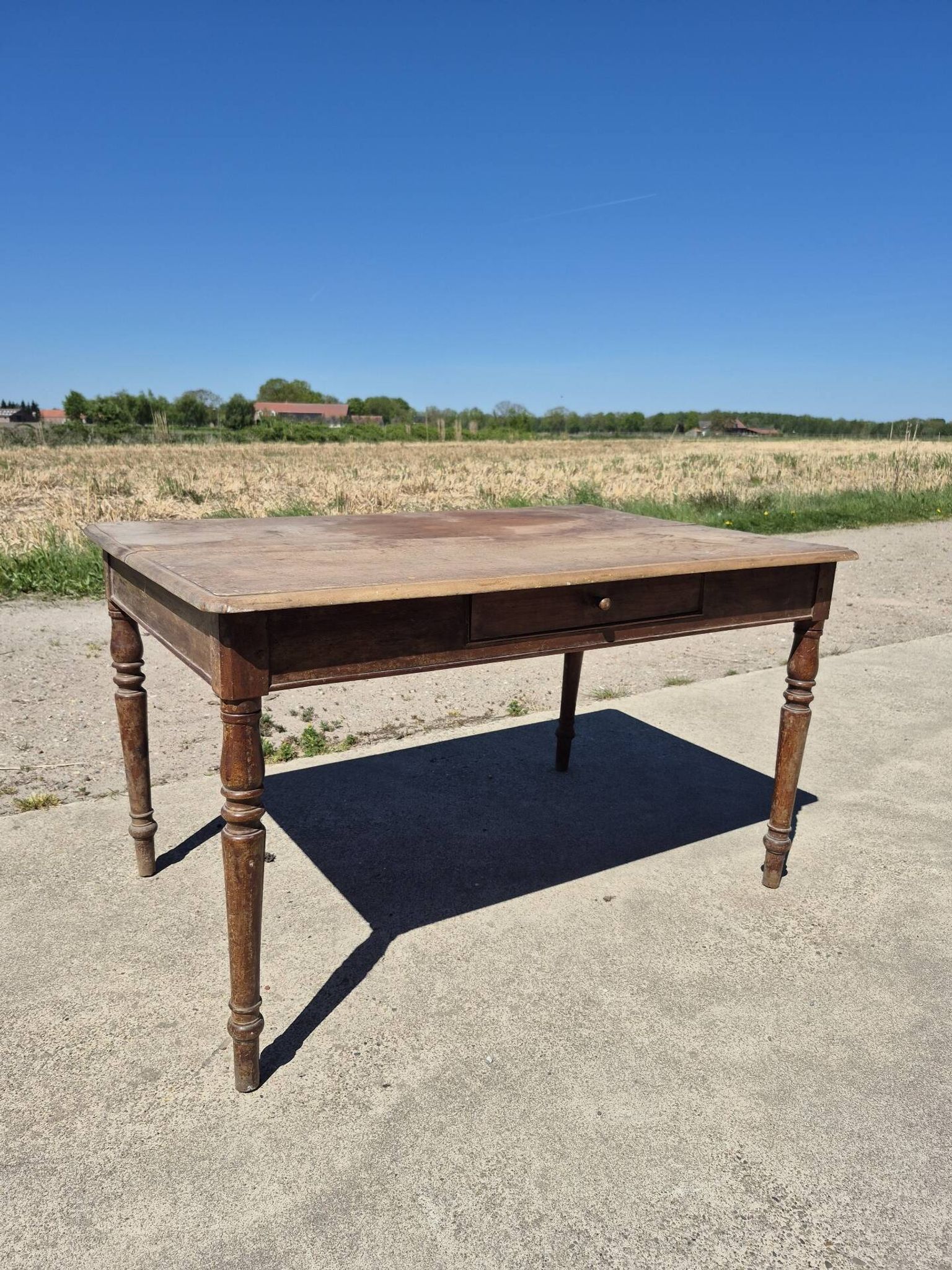 Antique French kitchen table 127 x 83 cm with drawer rustic