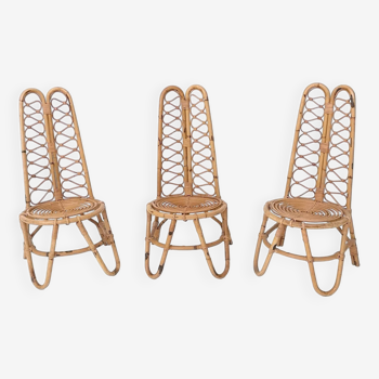 Ensemble de trois chaises de jardin vintage en bambou, Italie