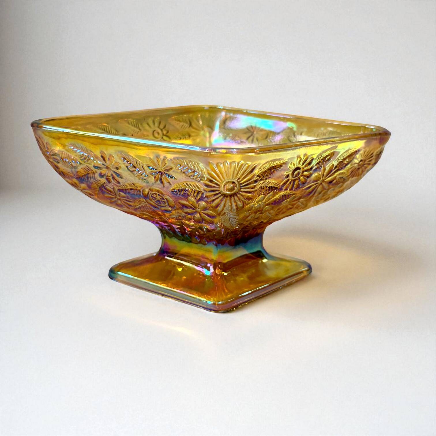 Carnival yellow iridescent glass cup candy dish Indiana Glass 1970s